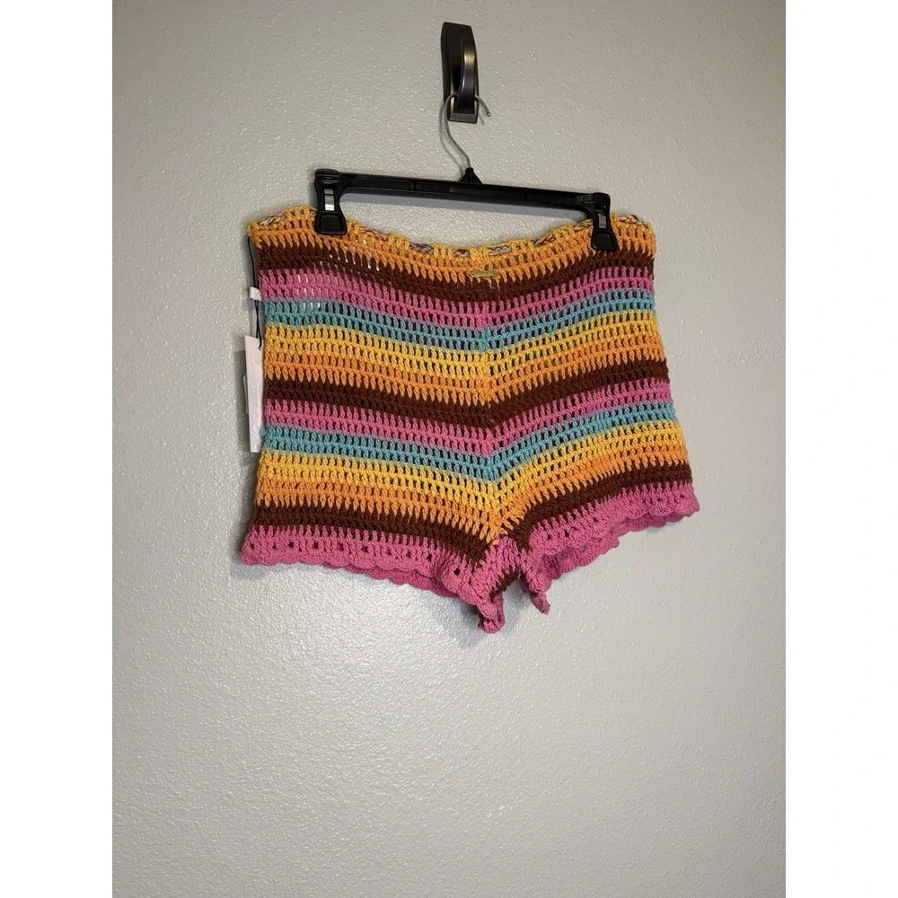 Billabong Siesta Crochet Striped Tie Waist Retro Knit Shorts Women's Large - Picture 7 of 7